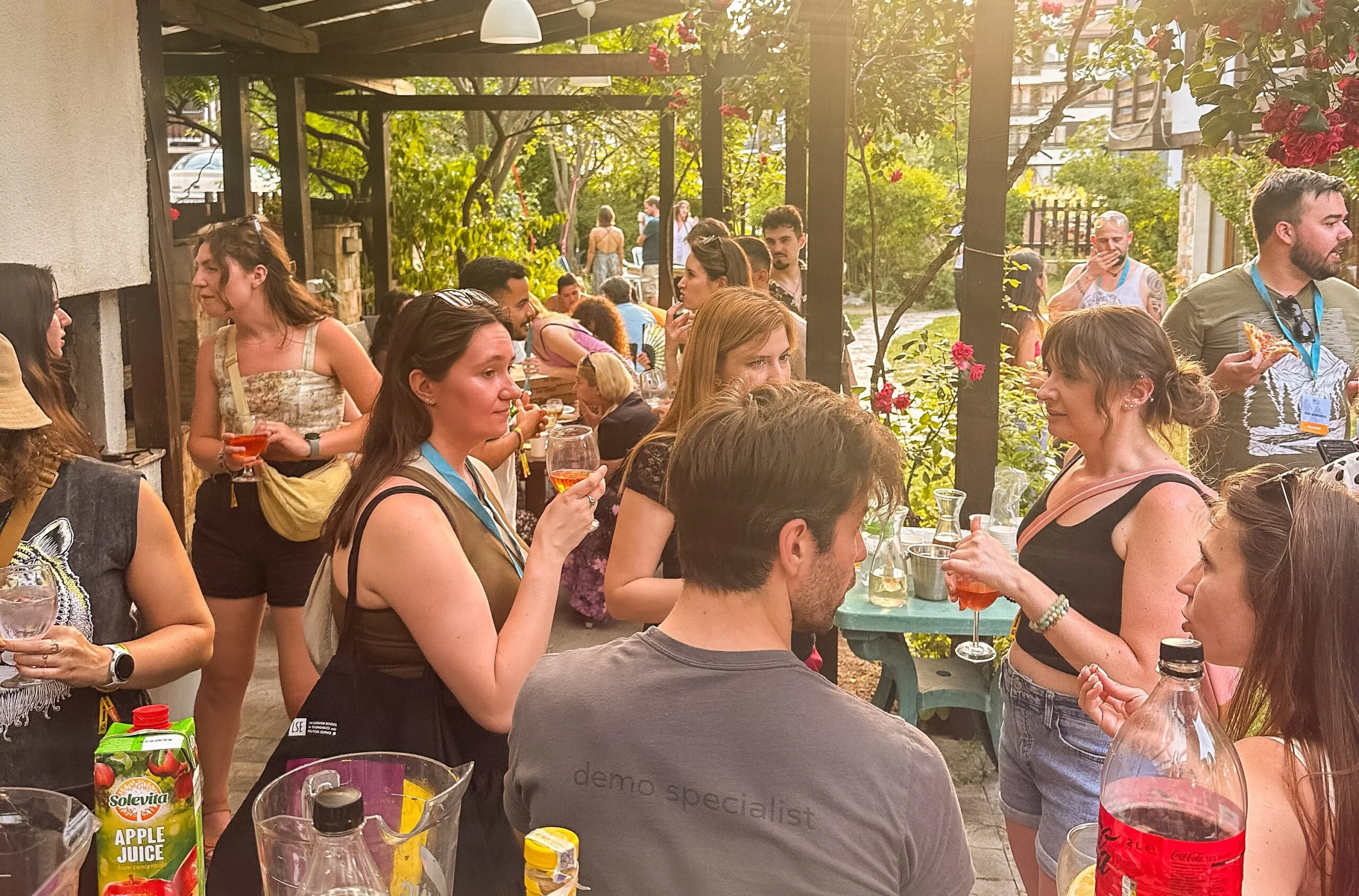 Digital nomads socializing at community event